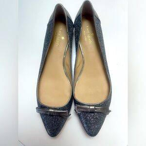 Kate Spade Metallic Silver Glitter Bow Flat